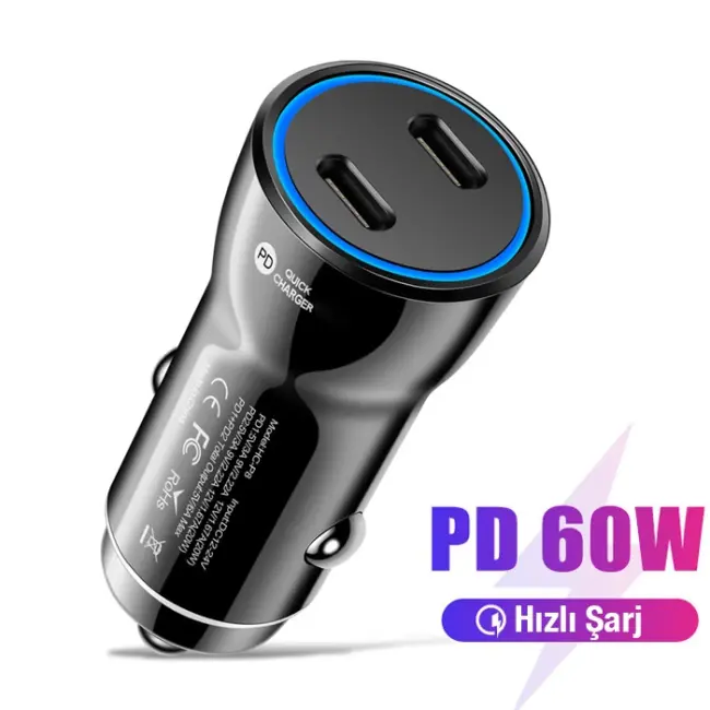 ALLY 60W 2 Type-c Çıkışlı Araç İçi Çakmaklık Hızlı Şarj Başlığı-(5775)