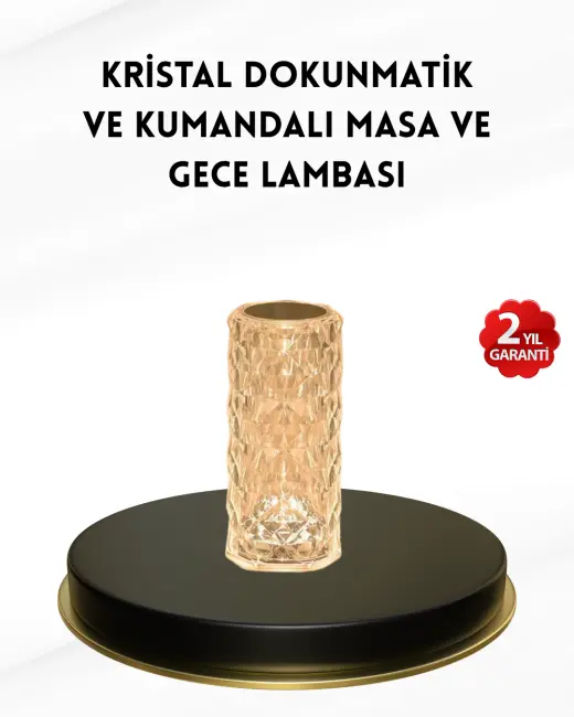 Kristal Tasarımlı RGB LED Gece Lambası – Kumandalı Renk Değiştiren Dekoratif Işık