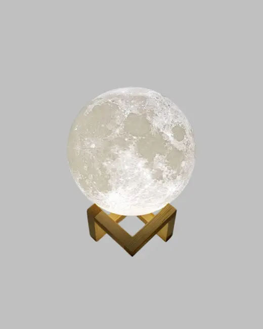 Şarjlı 3D Baskılı 16 Renk Ay Lambası Ahşap Stand ve Uzaktan Kumanda