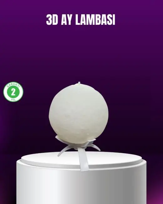 Şarjlı 3D Baskılı 16 Renk Ay Lambası Ahşap Stand ve Uzaktan Kumanda