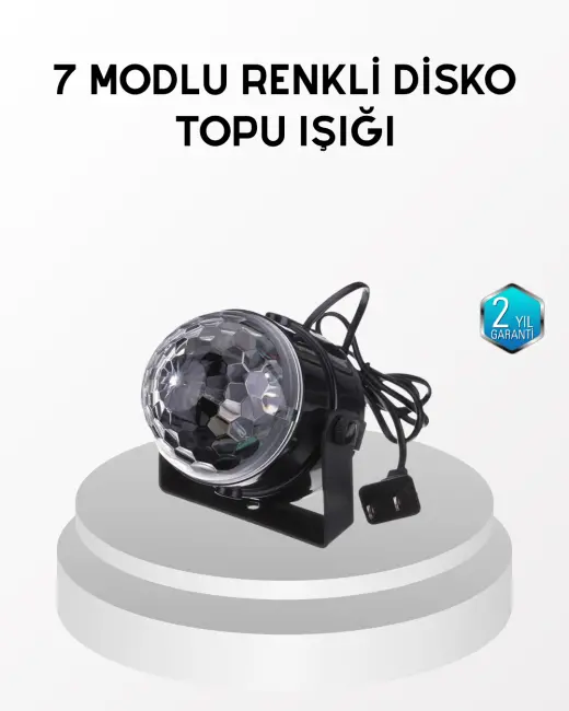 7 Renk Modlu Müzik Sensörlü Disko Topu – LED Işıklı Parti Aydınlatması