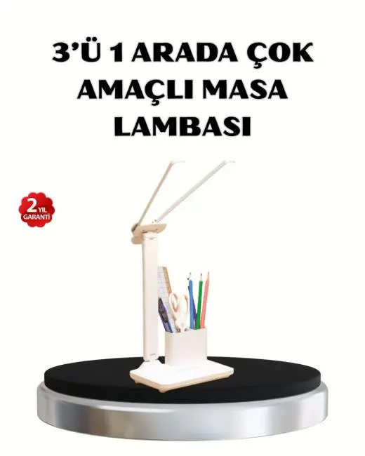 Kalemlik ve Telefon Standlı Masa Lambası – Kısılabilir LED Işık Göz Dostu Tasarım
