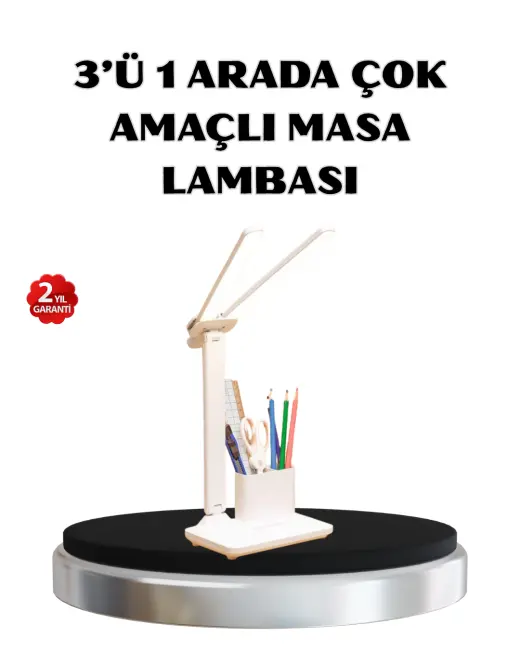 Kalemlik ve Telefon Standlı Masa Lambası – Kısılabilir LED Işık Göz Dostu Tasarım