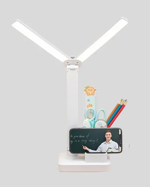 Kalemlik ve Telefon Standlı Masa Lambası – Kısılabilir LED Işık Göz Dostu Tasarım