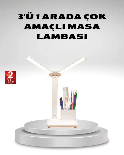 Kısılabilir LED Masa Lambası – Kalemlik ve Telefon Standlı Göz Yormayan Işık