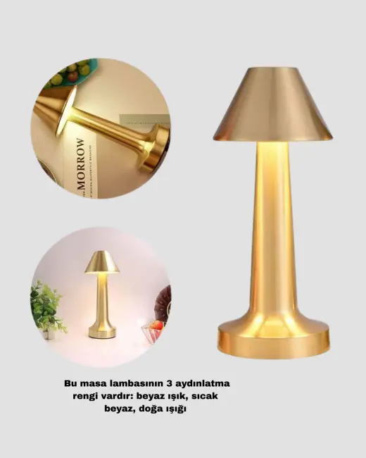 LED Masa Lambası 3 Renk Ayarlı Şarjlı Kablosuz Modern Tasarım
