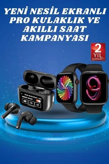 Ekranlı Yeni Nesil Pro Kulaklık ve Akıllı Saat Kampanyası Kulak İçi Mikrofonlu