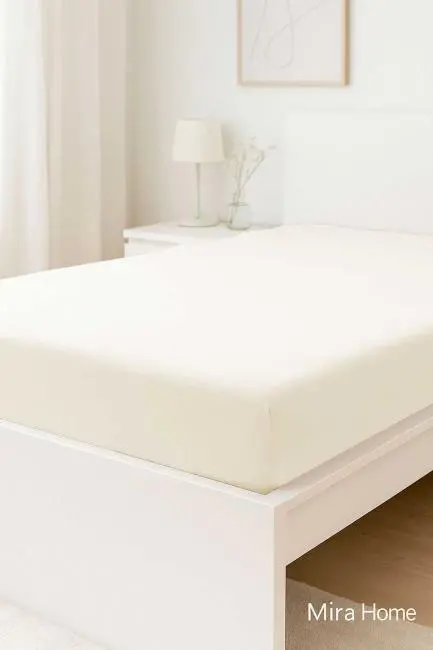 Çift Kişilik Düz Penye  %100 Pamuklu Lastikli Çarşaf 200X200 Cm Battal  Boy Newsheet Ekru