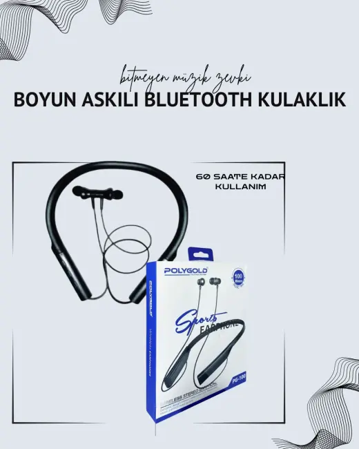 Polygold PG-100 Boyun Askılı Kablosuz Kulaklık – 200 Saat Bekleme Süresi Stereo Ses Mikrofonlu