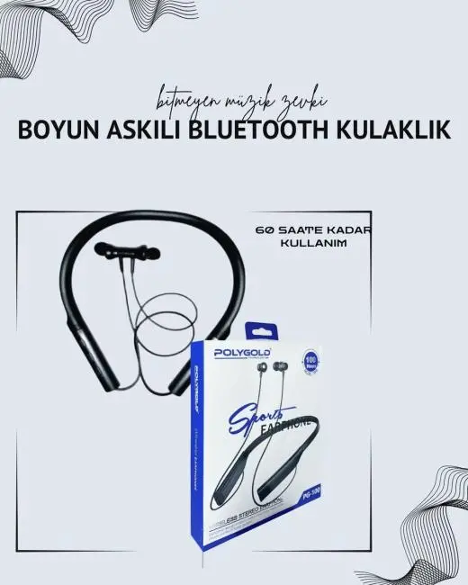 Polygold PG-100 Boyun Askılı Kablosuz Kulaklık – 200 Saat Bekleme Süresi Stereo Ses Mikrofonlu