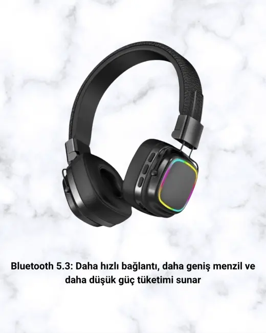 Renkli Işık Efektli Bluetooth 5.3 Müzik Kulaklığı