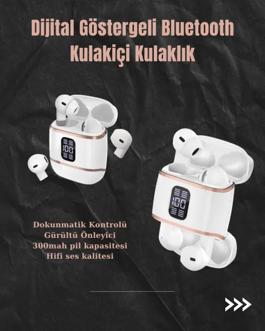 Dijital Göstergeli Bluetooth Kulakiçi Kulaklık – 4’lü Paket Gürültü Engellemeli