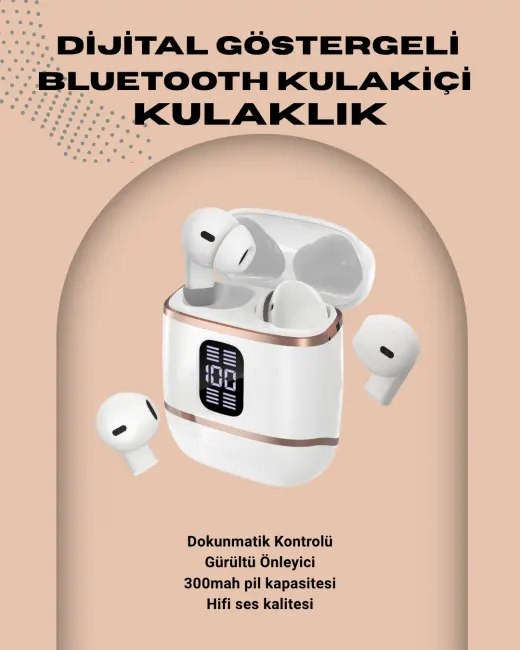 Kulakiçi Bluetooth Kulaklık V5.3 – 4’lü Set Dijital Ekranlı Gürültü Engelleme