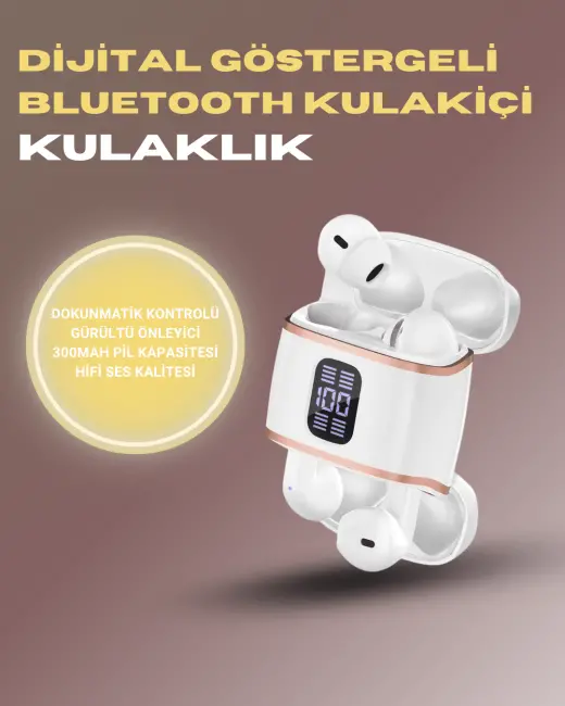 Bluetooth 5.3 Kulaklık – 4 Adet Çift Kulaklıklı Dijital Göstergeli ANC + ENC