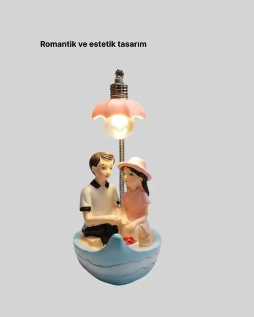 Romantik Sandal Üzerinde Çift Figürü LED Gece Lambası Masa Dekoru