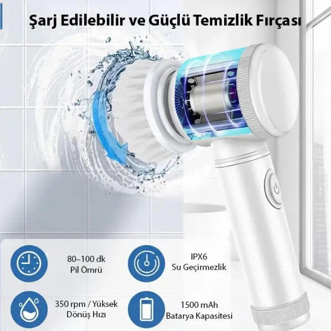ALLY Magic Brush 5in1 Fırça Başlıklı Şarjlı Temizleme Fırçası Banyo/Fayans/Zemin Temizleyici-(5775)
