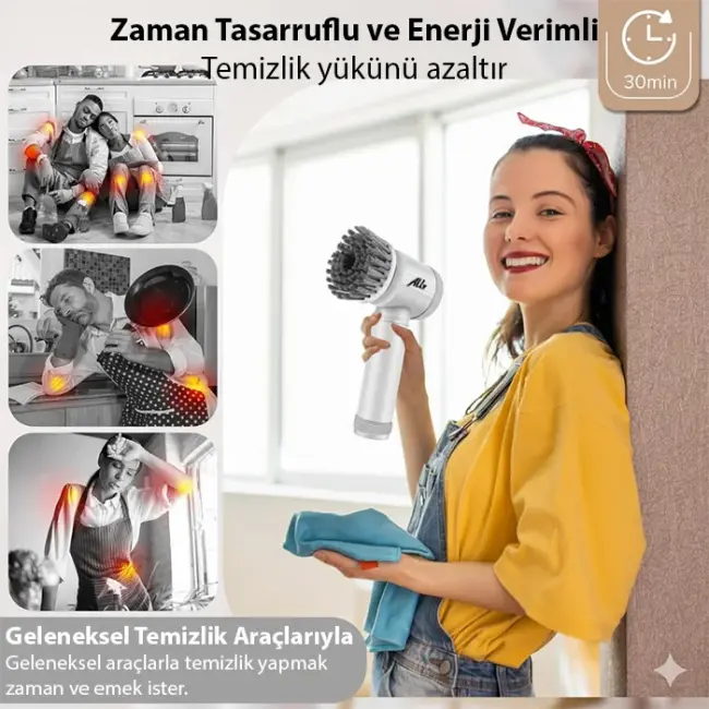 ALLY Magic Brush 5in1 Fırça Başlıklı Şarjlı Temizleme Fırçası Banyo/Fayans/Zemin Temizleyici-(5775)
