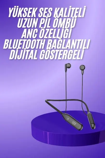 100 Saat Kablolu Boyun Askılı Dijital Göstergeli Bluetooth Kulaklığı