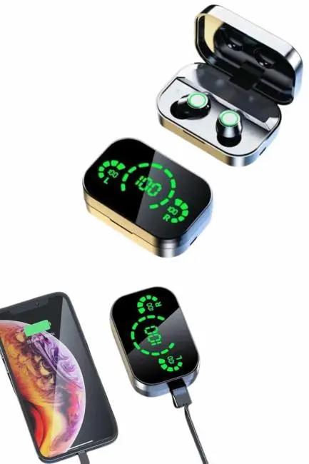 Kablosuz Bluetooth Kulaklık Çift Telefon Destekli Powerbankli Dijital Göstergeli