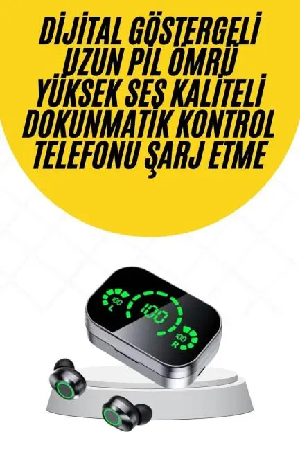 Kablosuz Bluetooth Kulaklık Çift Telefon Destekli Powerbankli Dijital Göstergeli
