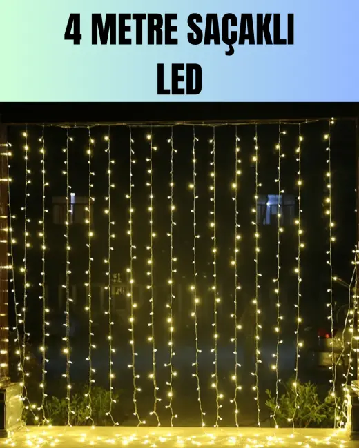 4 Metre Yılbaşı Şelale Led Perde Işık Ev Bahçe Dekor