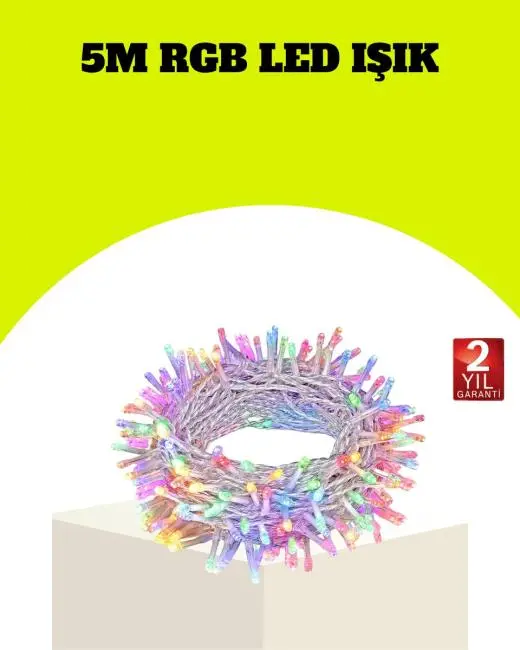 Enerji Tasarruflu Şeffaf Kablo 5 m 50 LED Dekor Işık