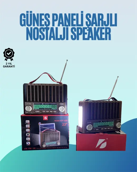 KTF-1428 Nostaljik Solar Enerjili Bluetooth Speaker – Radyo SD/USB MP3 Çalar Güçlü Taşınabilir Hoparlör