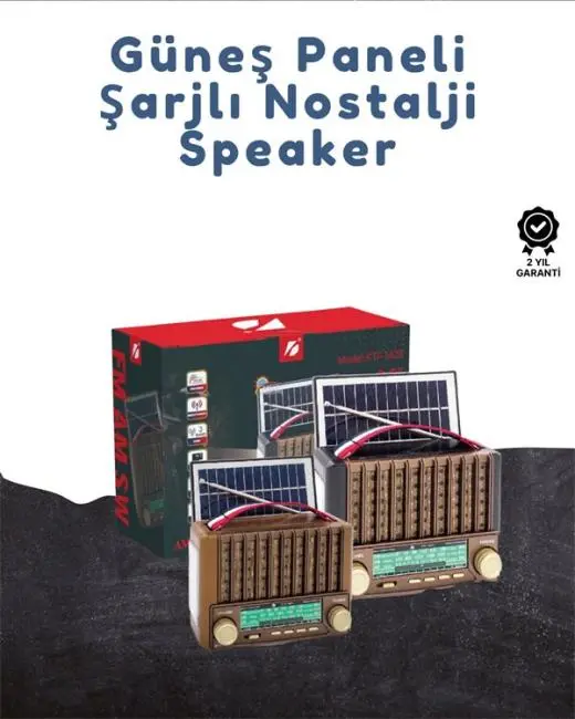 KTF-1428 Taşınabilir Güneş Enerjili Bluetooth Radyo Hoparlör – Şarjlı Radyo MP3 AUX Girişli