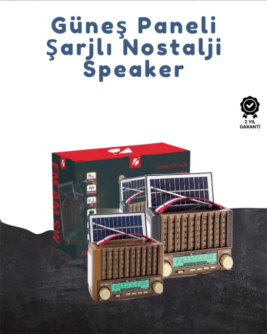 KTF-1428 Taşınabilir Güneş Enerjili Bluetooth Radyo Hoparlör – Şarjlı Radyo MP3 AUX Girişli