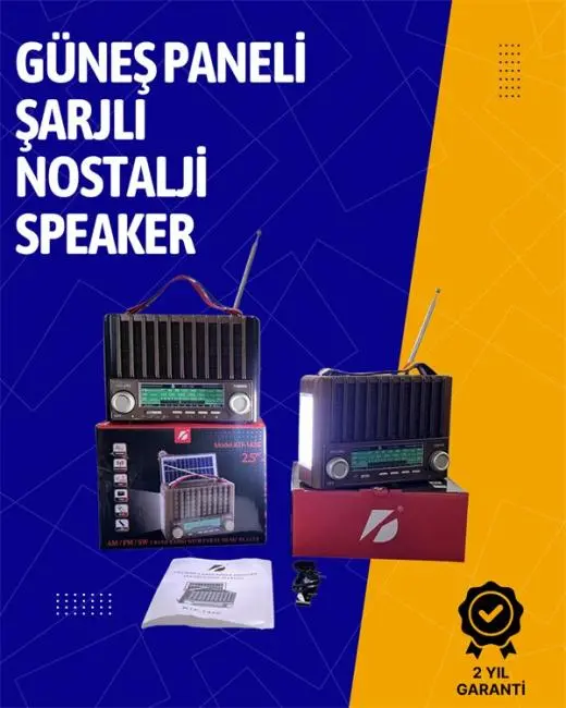 KTF-1428 Solar Enerjiyle Şarj Olabilen Bluetooth Nostalji Hoparlör – Taşınabilir Güçlü Ses MP3 Okuyucu
