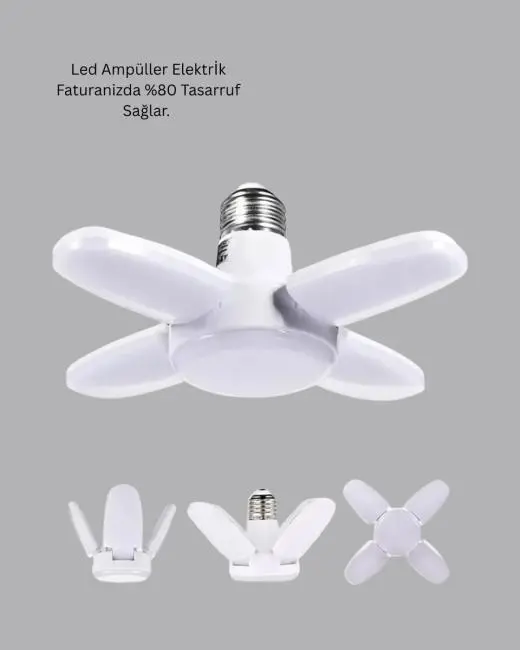 Tasarruflu Pervane LED Ampül 4 Kollu 60 Watt Geniş Alan Aydınlatma