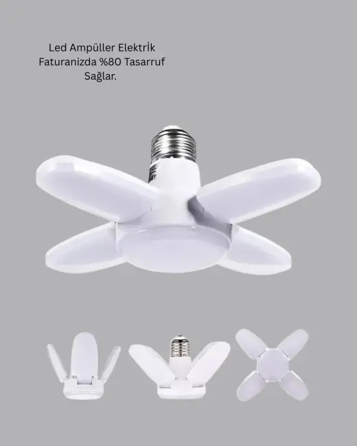 Katlanabilir 4 Kollu LED Ampül 60 Watt 6000 Lumen Beyaz Işık