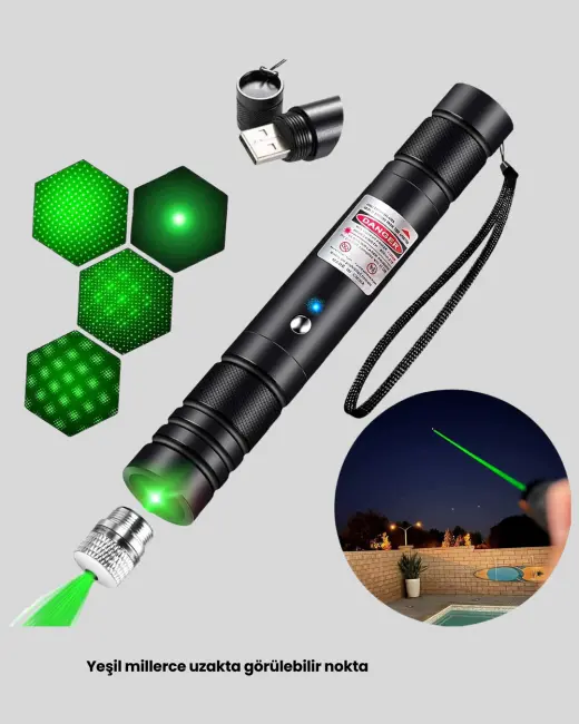 Uzun Mesafe Görünürlüklü Yeşil Lazer Pointer Şarjlı