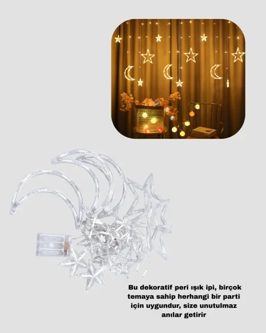 Yanıp Sönen ve Sabit Modlu Yıldız Ay Perde Led Işık