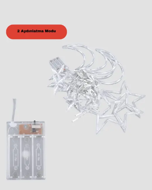 İç ve Dış Mekan Uyumlu Pilli Yıldız Ay Peri Led Perde