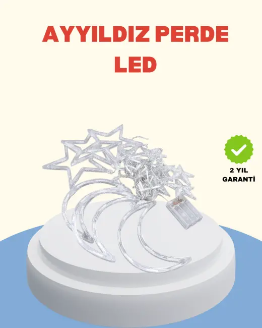 Pilli Çalışan Yıldız Ay Perde Led Işık 2 Modlu Dekorasyon