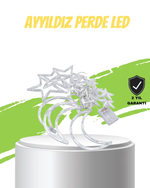 Yıldız ve Ay Figürlü Pilli Perde Led Romantik Dekoratif Işık