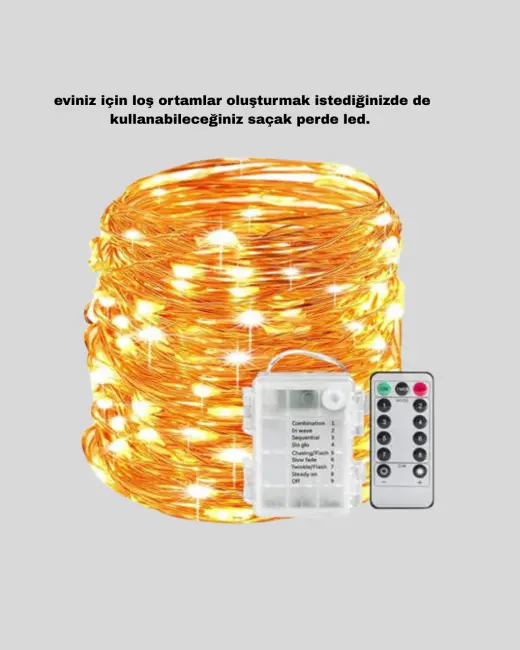 8 Fonksiyonlu Uzaktan Kumandalı Günışığı Perde Peri Led Dekoratif Işık