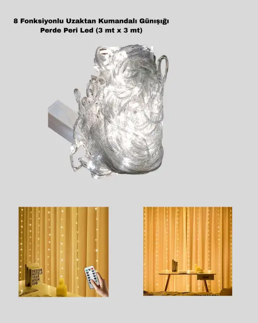8 Fonksiyonlu Uzaktan Kumandalı Günışığı Perde Peri Led Dekoratif Işık