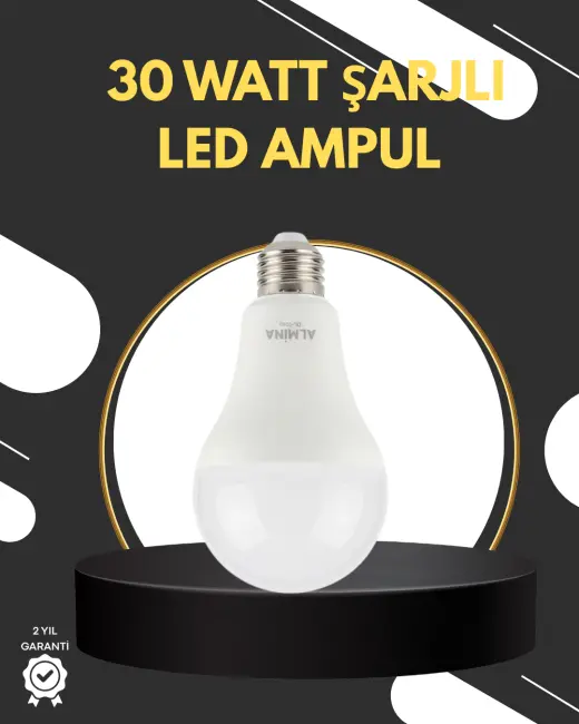 Acil Durumlar İçin Şarjlı LED Ampul 6400K Soğuk Beyaz 30 Watt