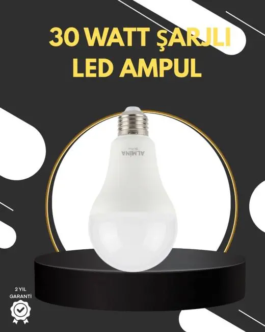 Acil Durumlar İçin Şarjlı LED Ampul 6400K Soğuk Beyaz 30 Watt