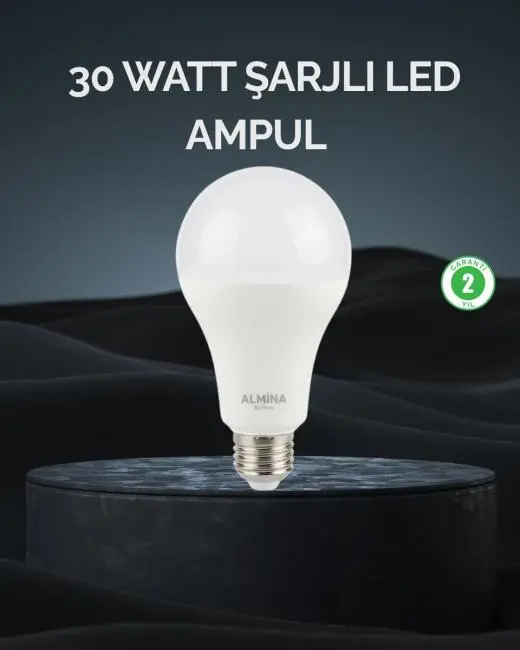 Şarjlı LED Ampul 30 Watt Soğuk Beyaz