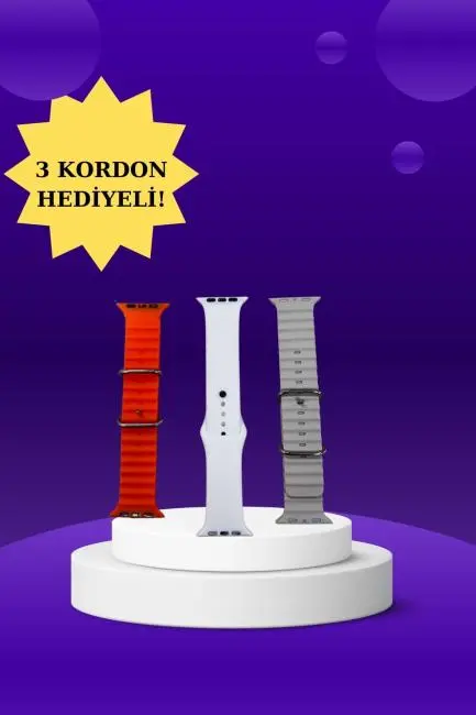 Akıllı Saat Arama Görüşme Bildirim Görme Uyku ve Sağlık Takibi Nabız Ölçer 3 Kordon Hediyeli