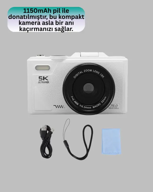 WiFi Bağlantılı 5K Ultra HD Dijital Kamera 75MP Otofokus
