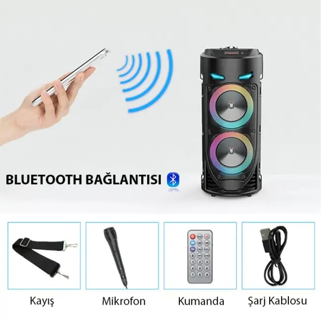 ALLY ZQS4239 Mikrofonlu Taşınabilir Dev Speaker Led Işıklı Bluetooth Hoparlör - 4inc×2/8W×2 1800mAh-(5775)