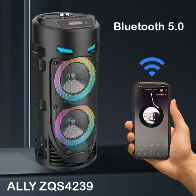 ALLY ZQS4239 Mikrofonlu Taşınabilir Dev Speaker Led Işıklı Bluetooth Hoparlör - 4inc×2/8W×2 1800mAh-(5775)