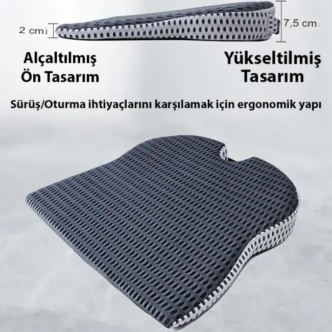 ALLY 4 Boyutlu Hafızalı Ortopedik Nefes Alabilir Çıkarılabilir Ergonomik Ev ve Araç için Oturma Minderi-(5775)