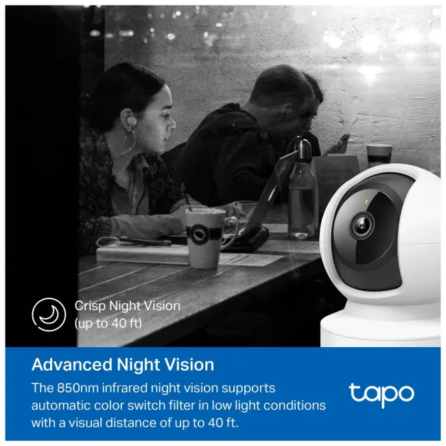 TP-LINK Tapo C202 Bebek/Ev Güvenlik Kamerası WiFi-Ehernet 1080P 12Mt Gece Görüşü PAN/TILT iki Yönlü Ses(1923)