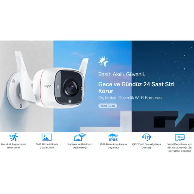 TP-LINK Tapo C310 30Mpix İç ve Dış Mekan IP66 WiFi 30Mt. Gece Görüşü İki Yönlü Ses Güvenlik Kamerası(1923)