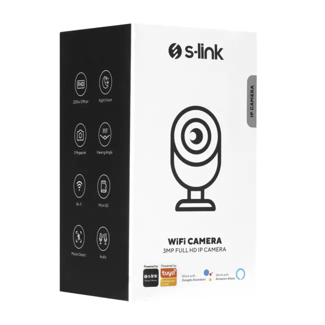 S-LINK SL-IND02 Ev/Bebek Güvenlik Kamerası WiFi 3Mpix 3.6mm Lens 10m. Gece Görüşü Hareket algılama İki Yönlü Ses Micro SD Kartlı TUYA Yazılım(1923)